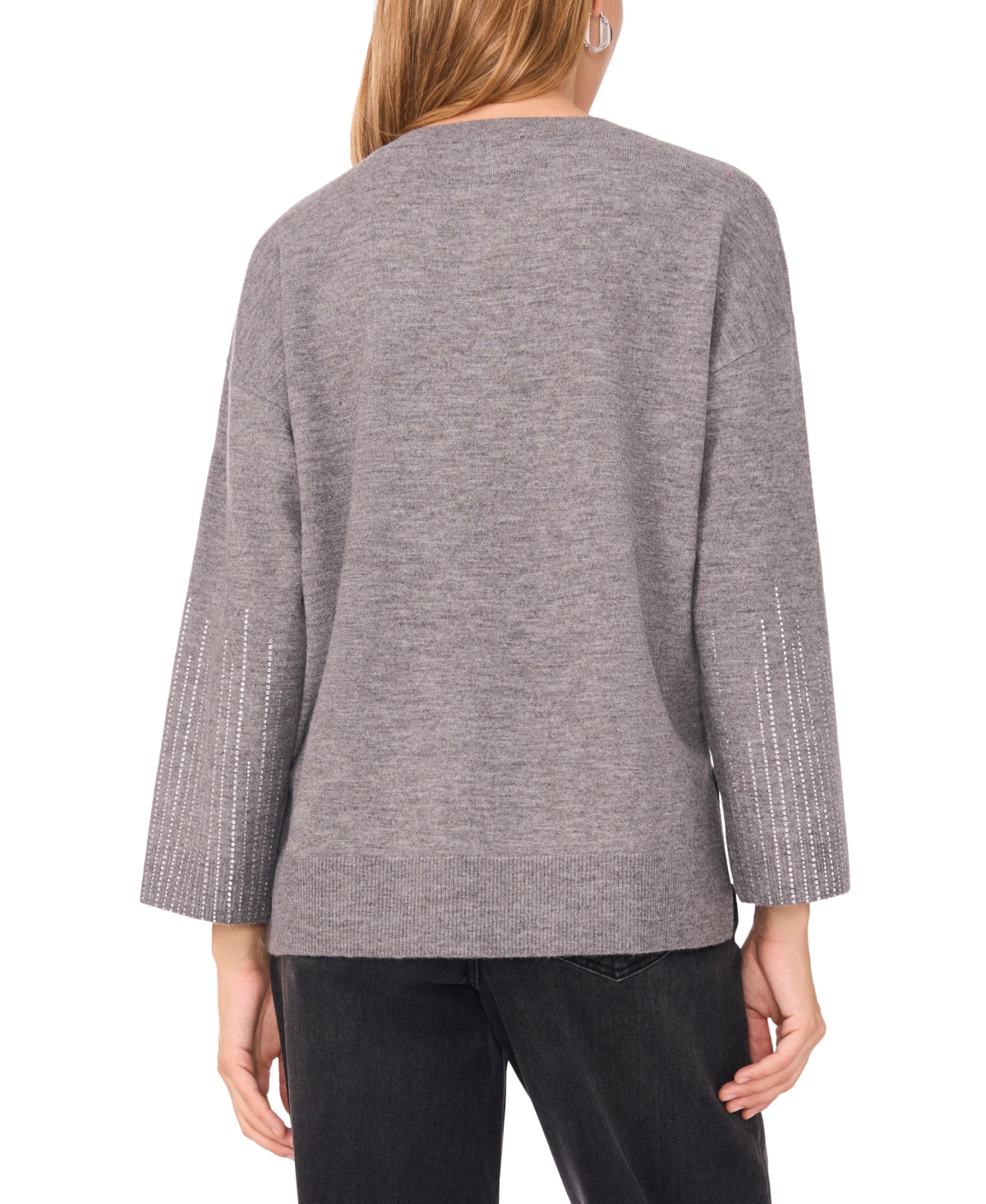 Sam & Jess Women's Rhinestone Long Sleeve Sweater In Gray