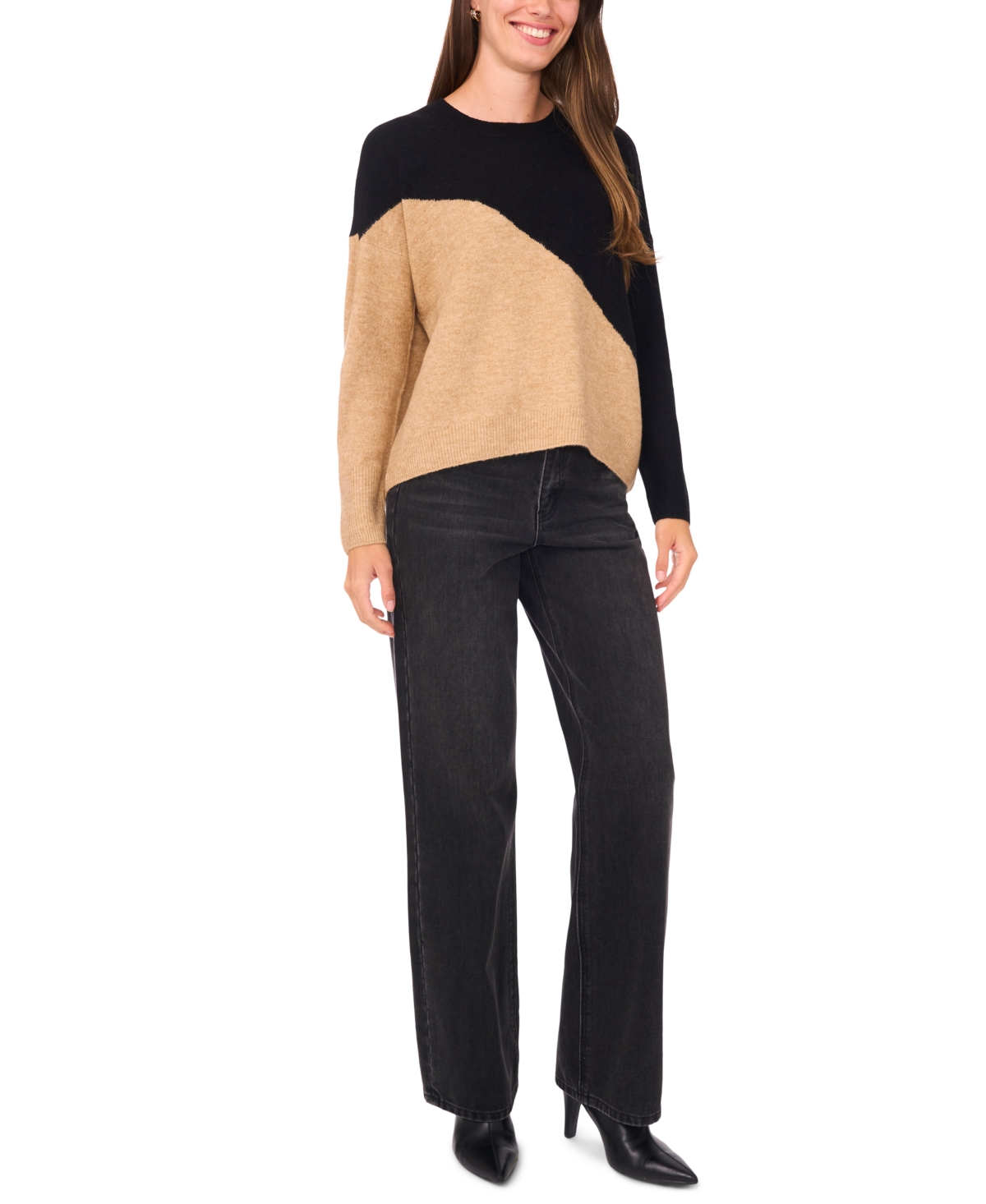 Sam & Jess Women's Vertical Colorblock Sweater In Brown