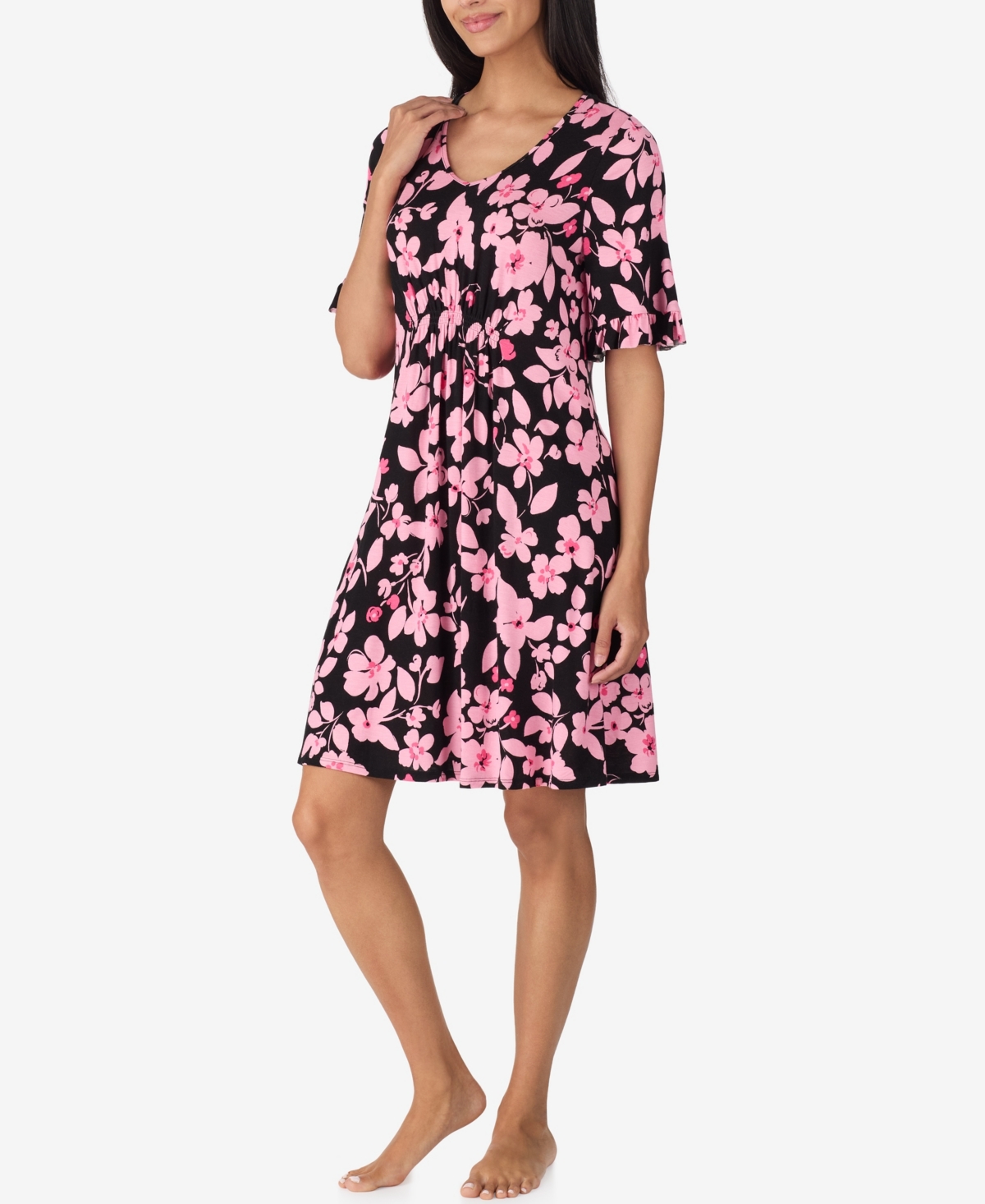 Ellen Tracy Plus Size V-neck Short Flutter Sleeve Tunic In Blue