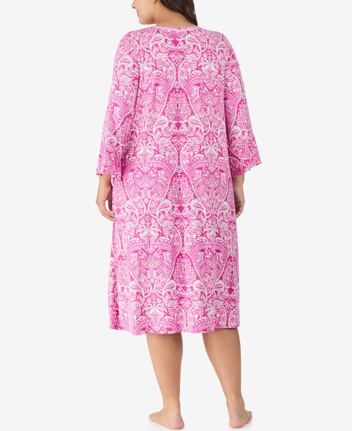 Ellen Tracy Plus Size Below Elbow Midi Lounger In Pink