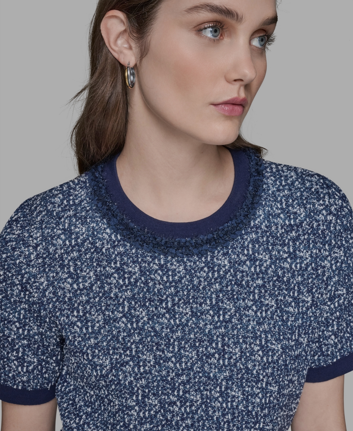 Karl Lagerfeld Women's Textured-knit Short-sleeve Sweater In Blue