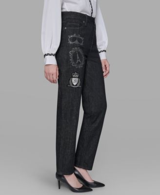 Women's Patch Denim Straight-Leg Jeans