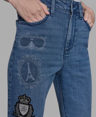 Women's Patch Denim Straight-Leg Jeans