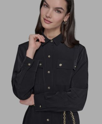 Women's Belted Chest-Pocket Top