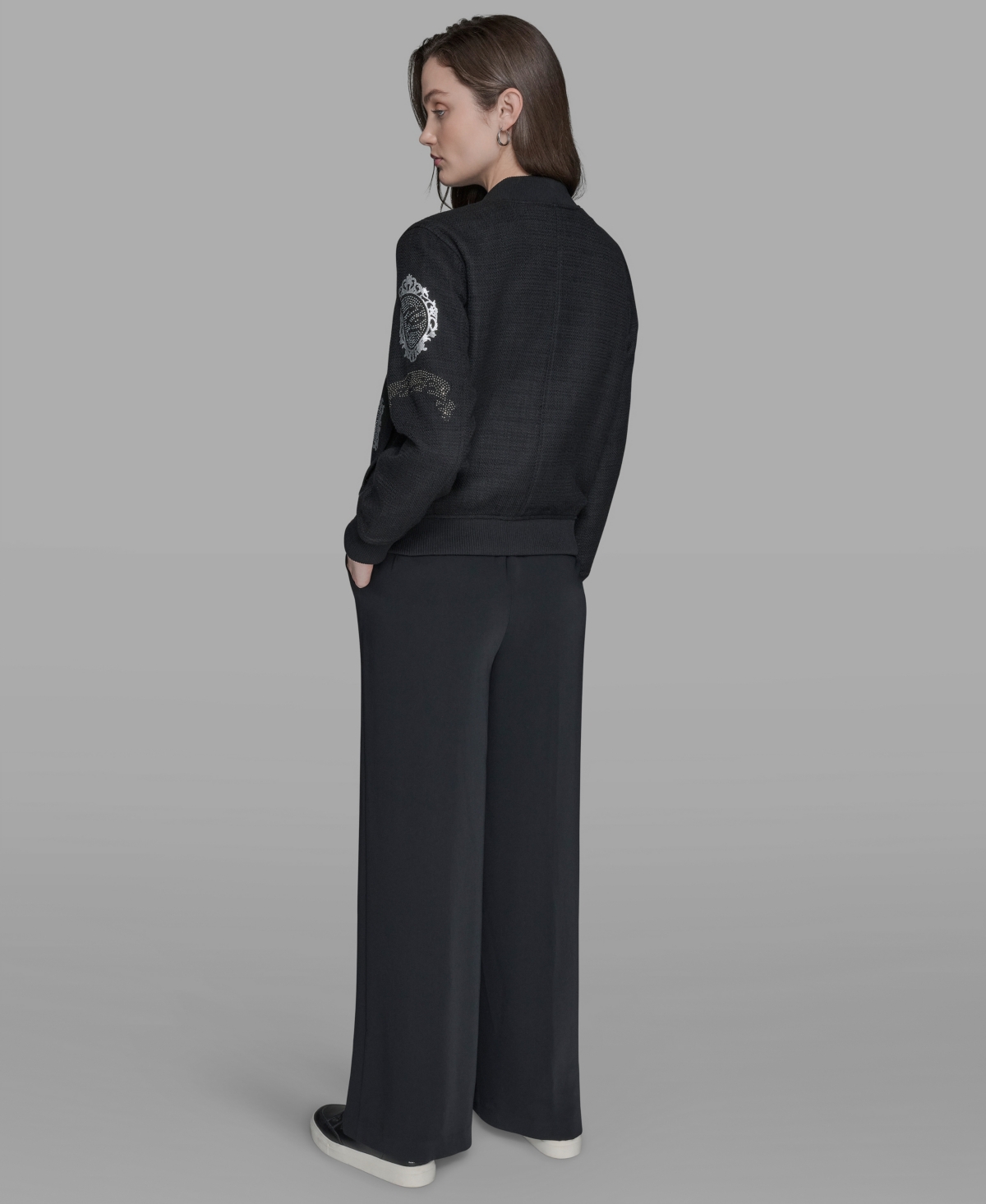 Karl Lagerfeld Women's Patch Long Sleeve Bomber Jacket In Black