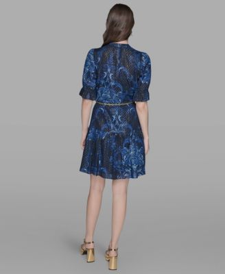 Women's Printed Chain-Belt Ruffle-Sleeve Dress