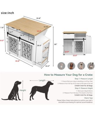 41.5 in. Wooden Dog Crate Cabinet with End Table, Rolling casters in White