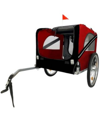Red Breathable Mesh Dog Cart with 3 Entrances Folding Pet Carrier Wagon Bicycle Carrier for Medium and Small Sized Dogs