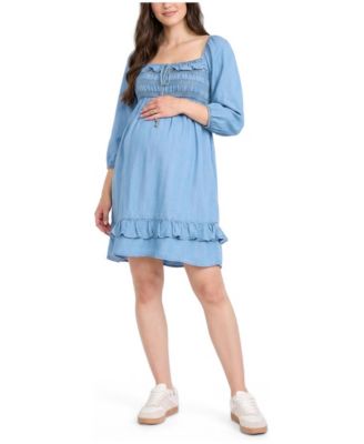 Women's Smocked Babydoll Long Sleeve Mini Dress - Motherhood