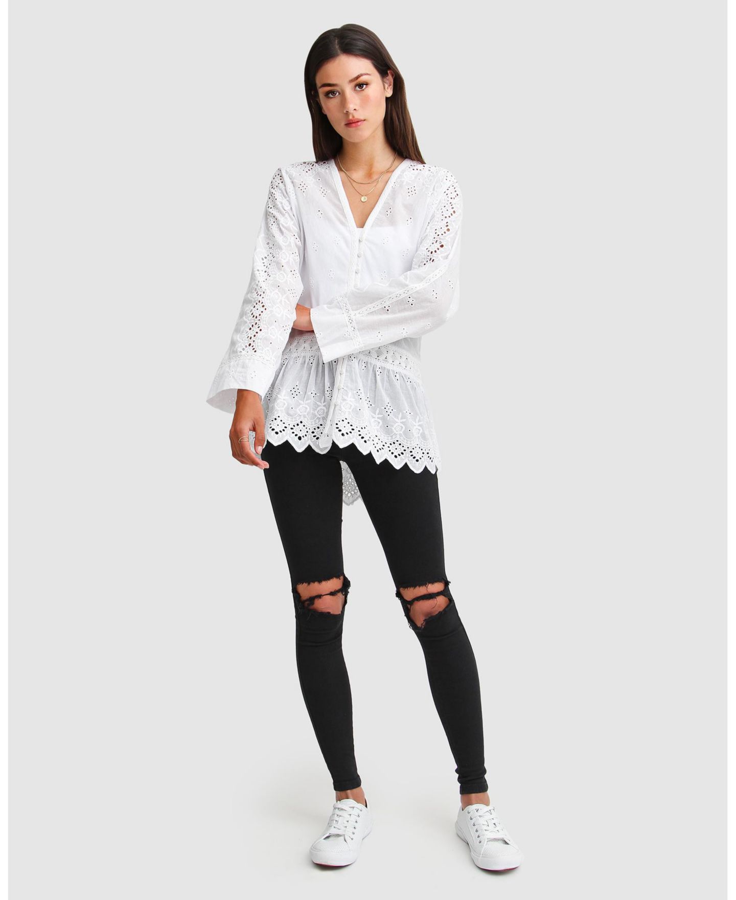 Женская рубашка Belle & Bloom Unbutton Me Eyelet Button Down, цвет: Белый — фото 4