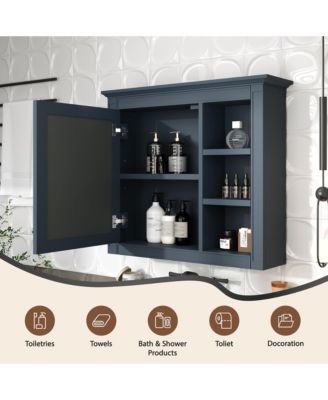 30" x 28" Bathroom Medicine Cabinet with Mirror and 3 Open Shelves, Wall-Mounted (No Vanity)