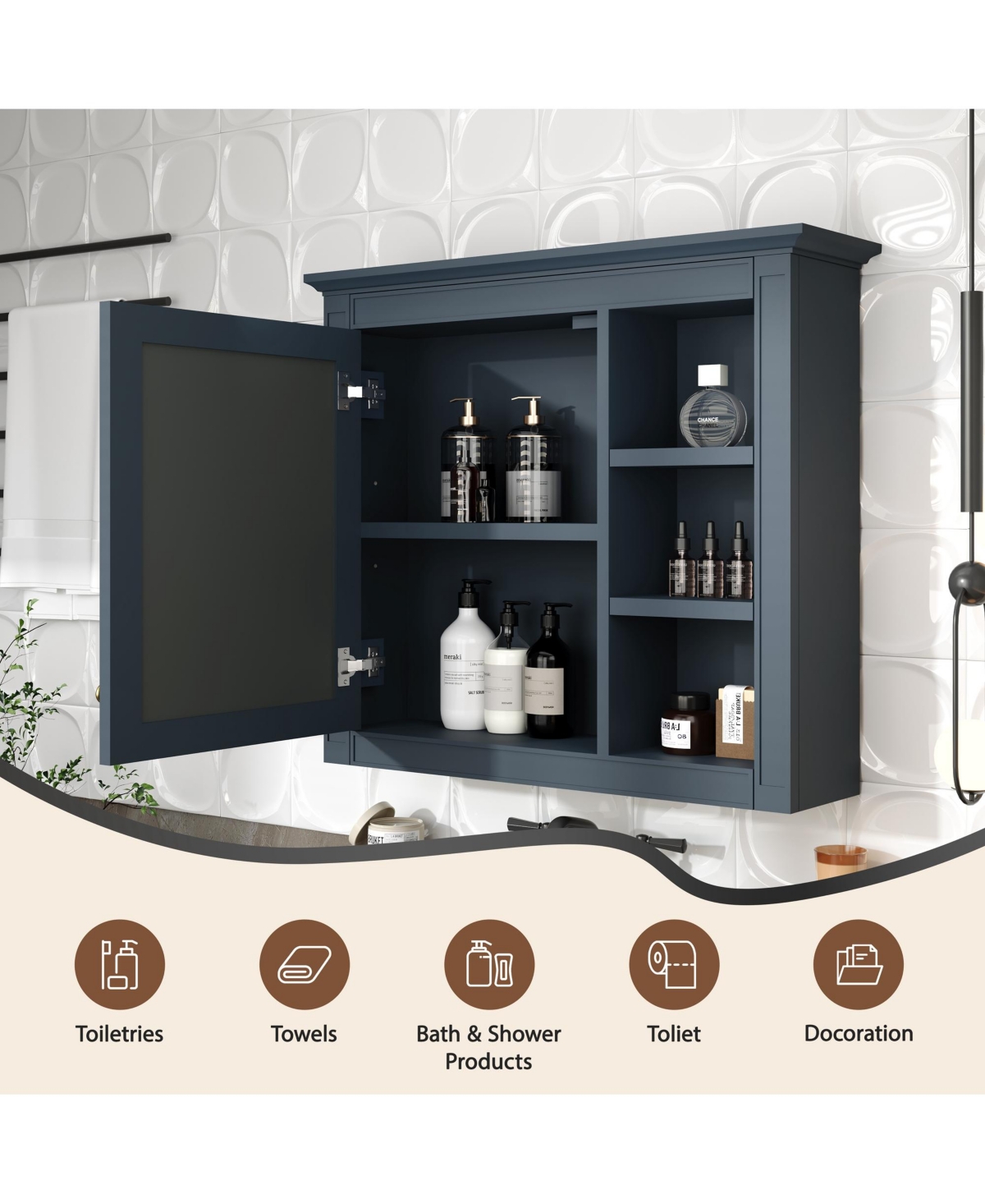 Casainc 30" x 28" Bathroom Medicine Cabinet with Mirror and 3 Open Shelves, Wall-Mounted (No Vanity)