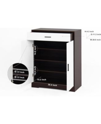 Wooden Shoe Rack Organizer - 4-Tier Cabinet with 2 White Doors, Drawer & Adjustable Shelves /Hallway Entryway