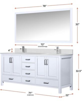 72 Inch Double Bathroom Vanity in White - Freestanding Bath Vanity Cabinet with 2 Drawers, No Top