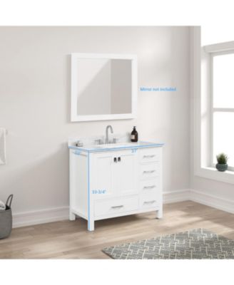 36" Matte White Bathroom Vanity Set with Marble Countertop & Ceramic Sink, Solid Wood Freestanding Vanity for Modern Bathrooms