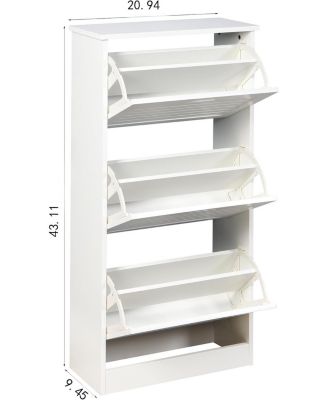 Modern 3 Flip Drawers Shoe Cabinet - 3-Tier Wooden White Freestanding Narrow Entryway Hidden Shoe Organizer