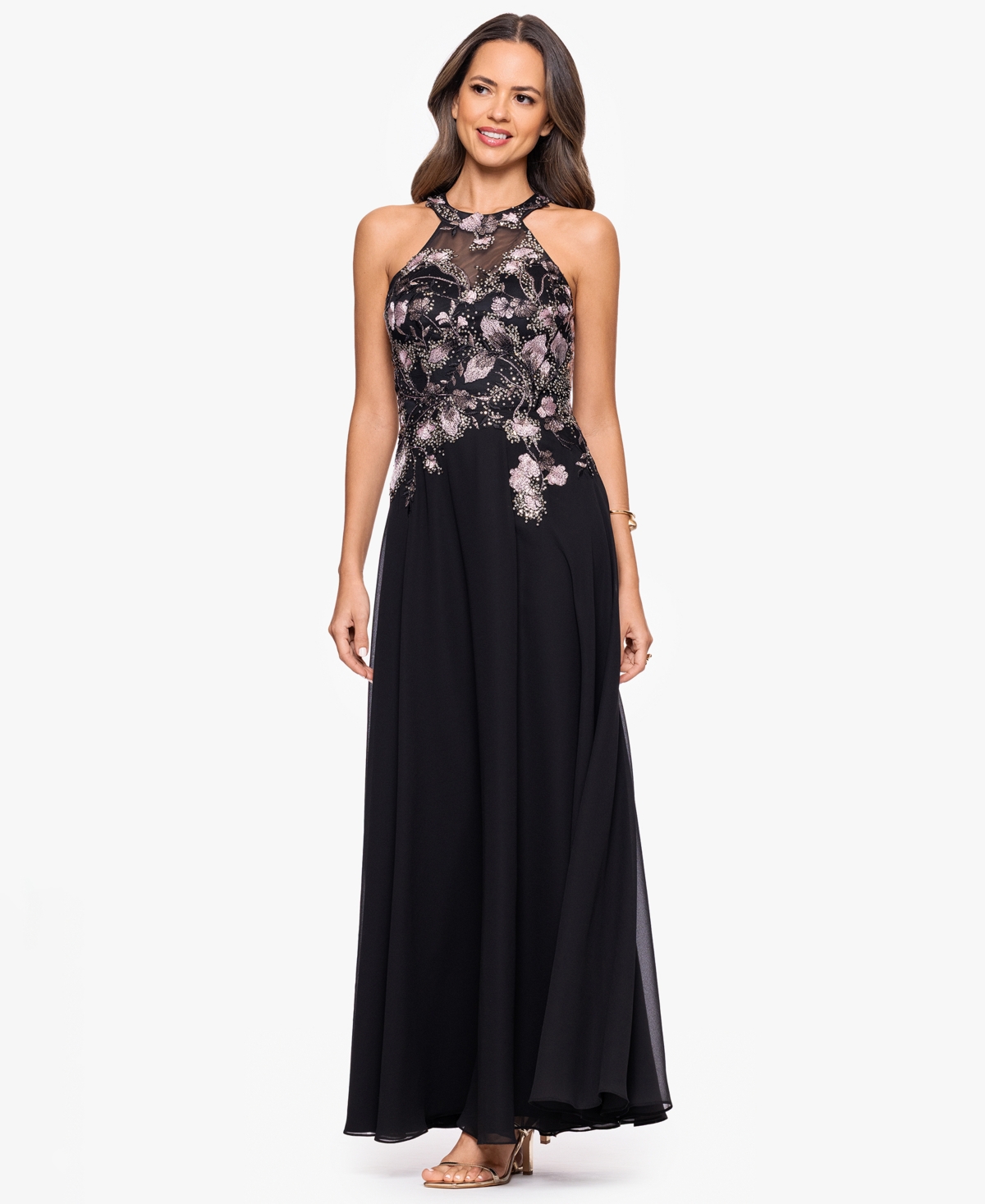 Betsy & Adam Petite Embroidered Sleeveless Dress