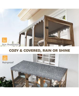 59" Catio Outdoor Cat Enclosure, Wooden Window Cat House,