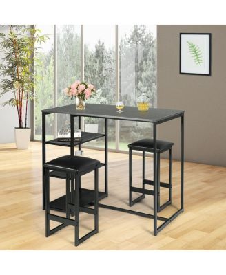 3 Piece Pub Set Industrial Style Faux Marble Top Table and 2 Stools Dining Set