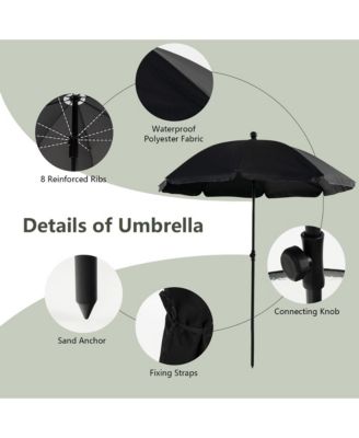 6PCS Patio Garden Dining Set w/ Round Table & 4 Folding Chairs &  Umbrella