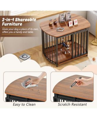 Brown 32 in. Wooden Furniture Style Dog Crate with Double-Doors for Small and Medium Dogs