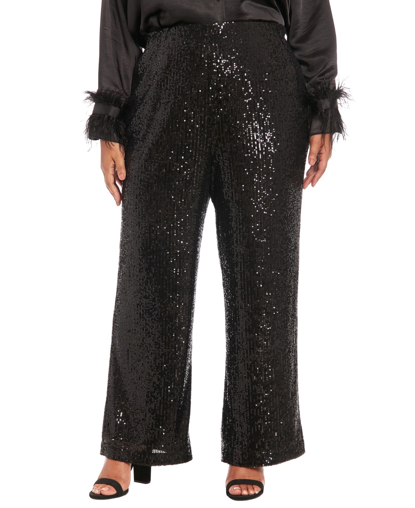 Женские брюки Muse Plus Size Sequin Pull-On, цвет: Чёрный — фото 1