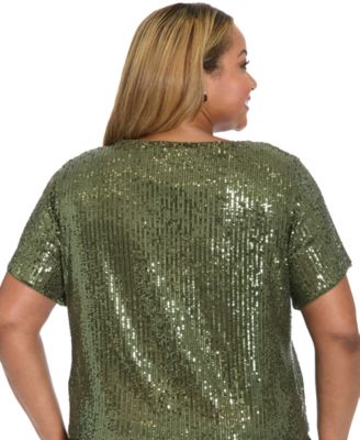 Plus Size Cropped Sequin Short Sleeve T-Shirt