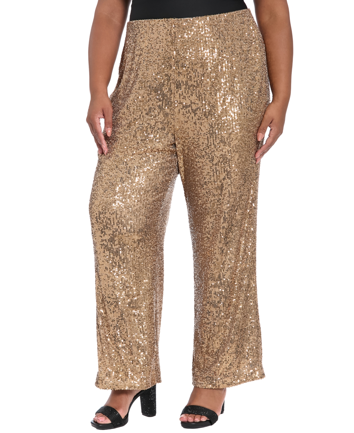 Muse Plus Size Sequin Pull On Pants In Brown
