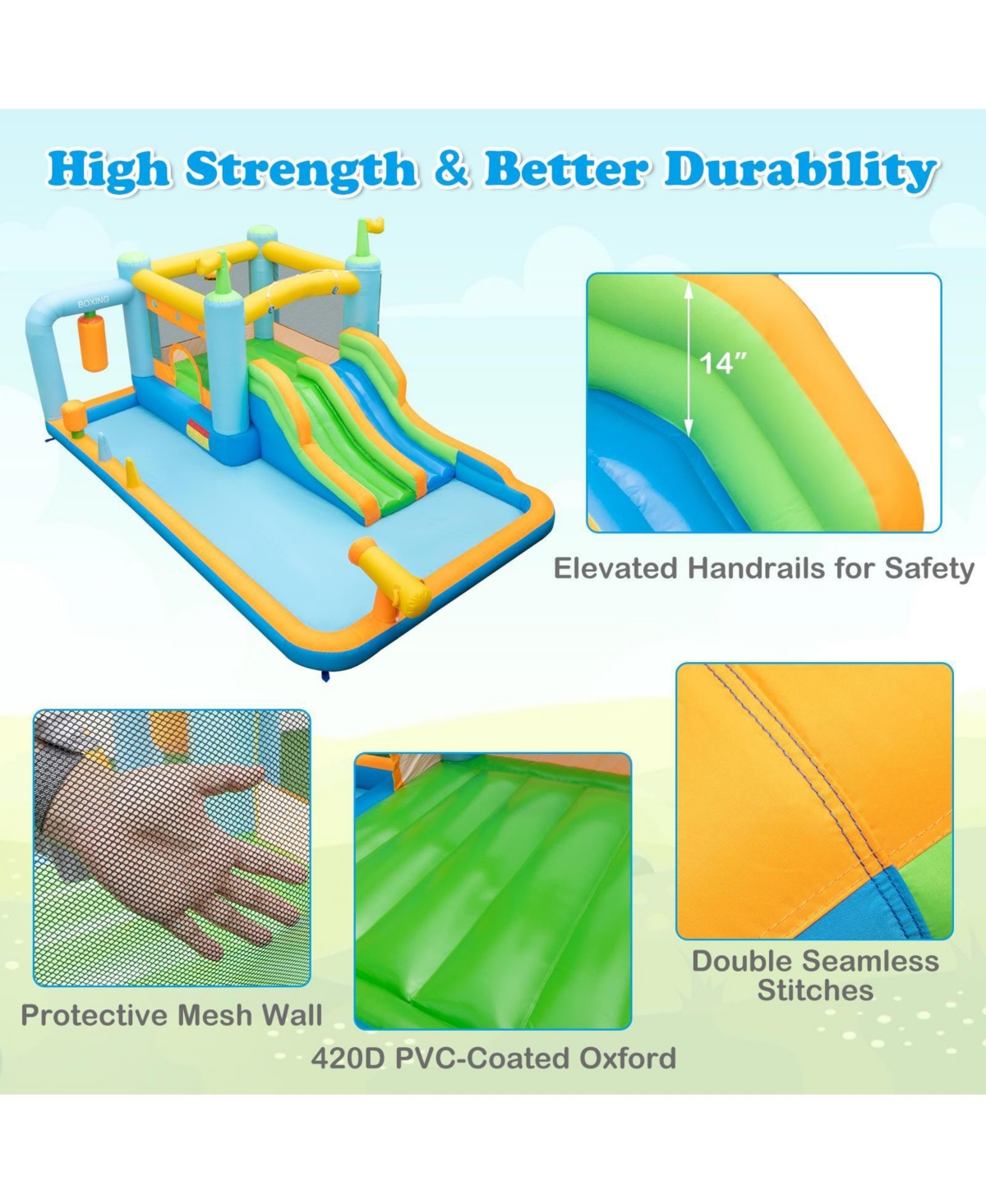 Akiudex Inflatable Bounce House Water Park with Dual Slides, Splash Pool, Basketball Rim and Water Cannon