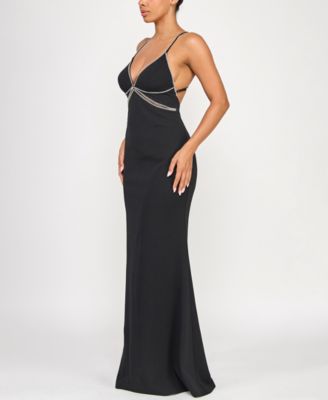 Juniors' Scuba Rhinestone Cut Out Gown