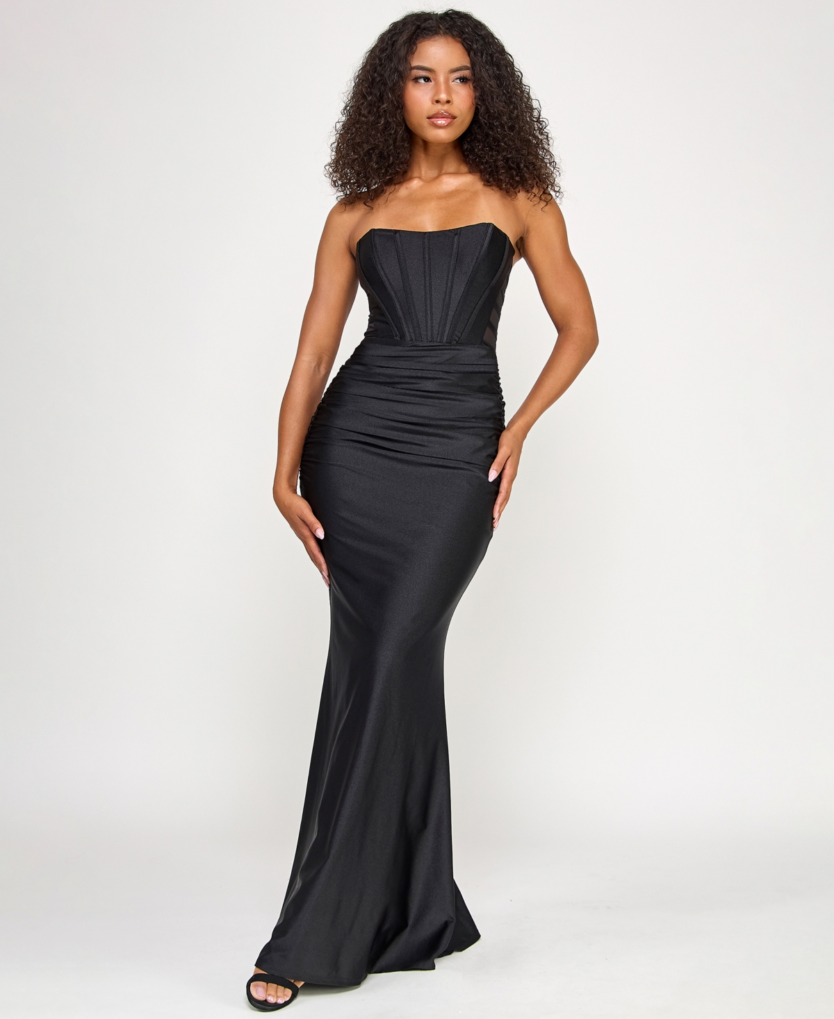 Seni & Cade Juniors' Power Stretch Strapless Gown In Black