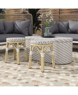 Pagler Aluminum 3pc Wicker Patio Coffee Table and Stool Set