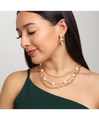 BCBG Layered Pearl Drop Chain Necklace