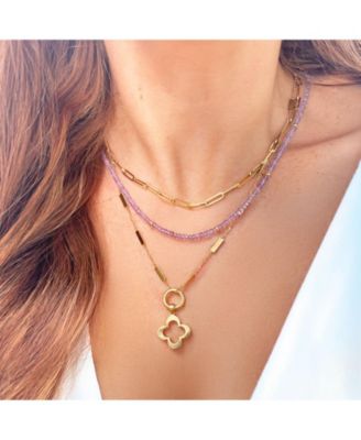 Pink Amethyst Bead Necklace 14K Gold