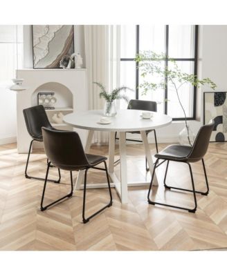 Varna 5-Pc Round Dining Set, Trestle Dining Table with 4 Chairs, Antique Gray