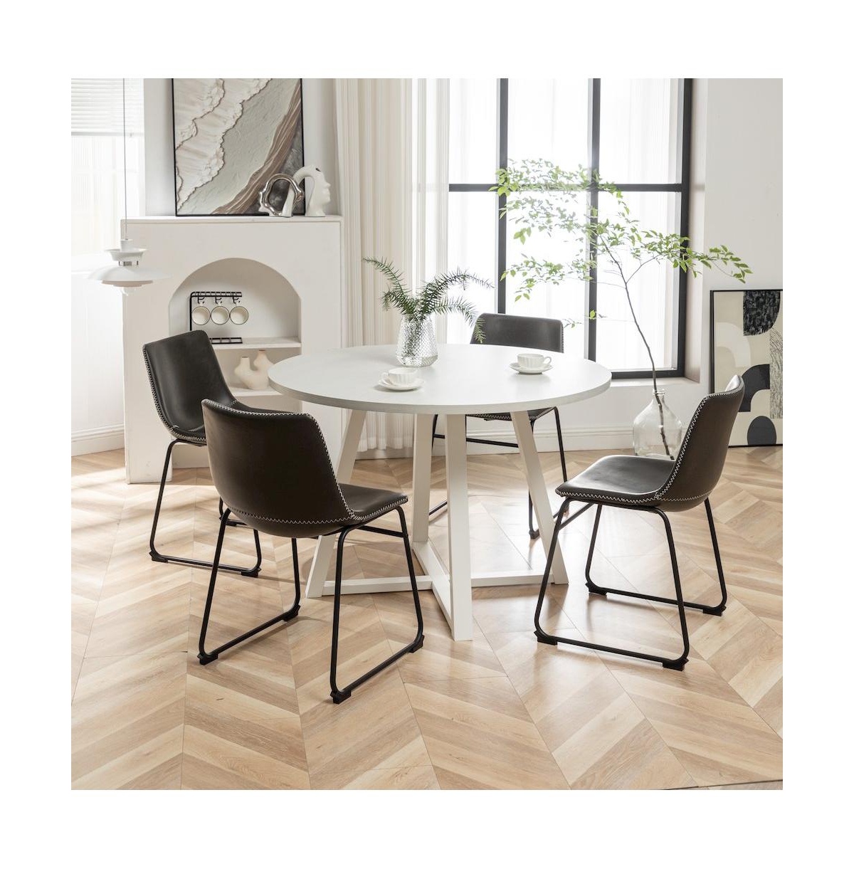 Roundhill Furniture Varna 5-Pc Round Dining Set, Trestle Dining Table with 4 Chairs, Antique Gray