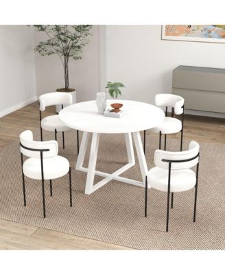 Durban 5-Pc Round Dining Set, Trestle Dining Table with 4 Boucle Chairs