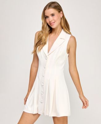 Juniors' Sleeveless Collared Blazer Mini Dress