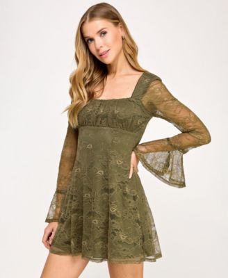 Juniors' Long Sleeve Fit and Flare Dress