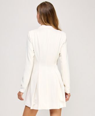 Juniors' Collared Long Sleeve Suit Jacket Dress