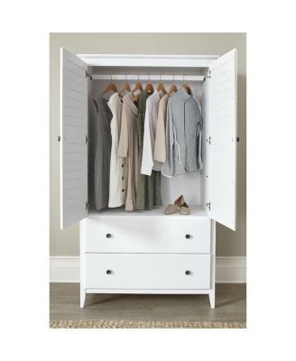 Farmhouse Louvered Armoire in Distressed Driftwood Finish, Solid Pine Wood