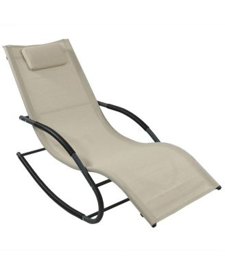 Set of 2 Patio Rocking Chaise Loungers with Cushioned Pillows for Relaxing
