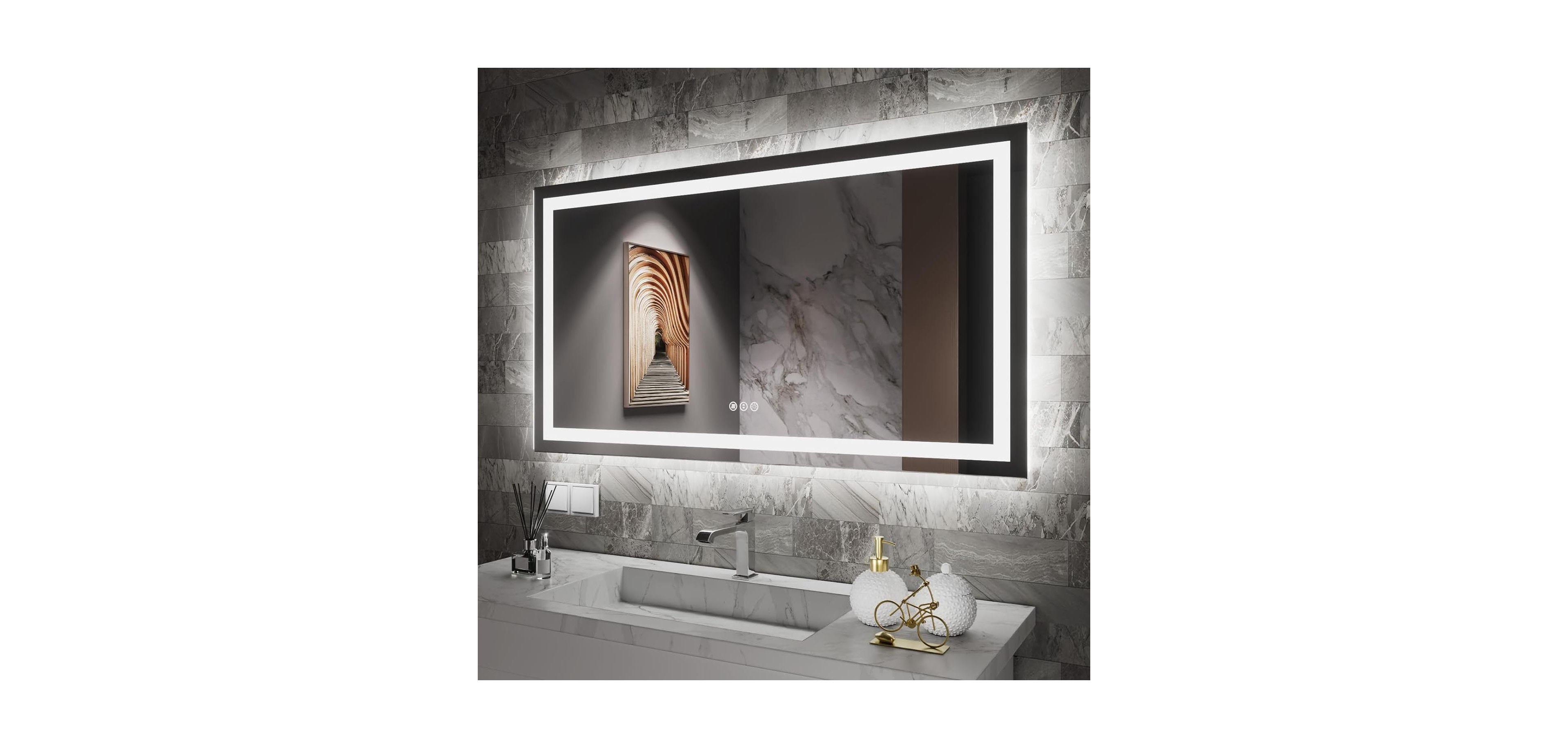 Amorho Led Bathroom Mirror, 72" x 40" with Front Light and Backlit, Stepless Dimmable Wall Mount Mirrors, Anti-Fog, Shatter-Proof, Memory, 3 Colors Li