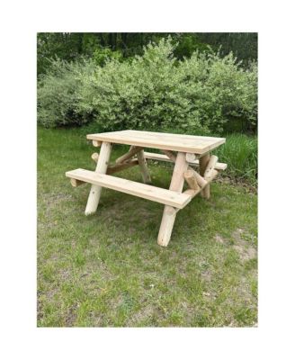 4' Log Picnic Table  Attached Benches