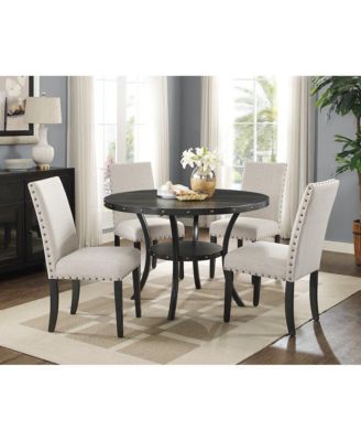 Biony Espresso Wood Dining Set with Tan Fabric Nailhead Chairs, 5-Pc