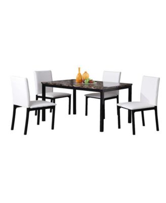 Citico 5-Pc Dinette Set with Laminated Faux Marble Top and 4 White Chairs