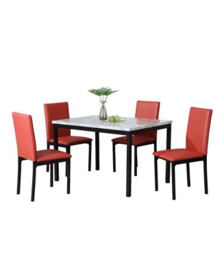 Roundhill Furniture Citico 5-Pc Dinette Set with Faux Marble Top, White ...