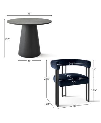 3-Piece 35 Inch Round Dining Table Set with 2 Velvet Chairs, Space-Saving Kitchen & Dining Room Furniture for Small Spaces