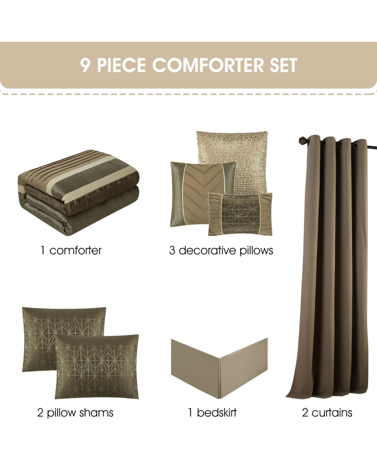 Stratford Park Trinity Geometric 9-pc. Comforter Set, Queen In Brown