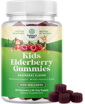 Natures Craft Kids Elderberry Gummies with Zinc Vitamin C Daily Immune Support Gummies for Children Raspberry Flavor Natures Craft 30ct 10$